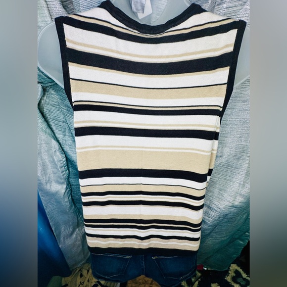 Croft & Barrow Black Tan Stripe Squareneck Knit Sweater Tank Top Shirt - X-Large - Picture 2 of 9
